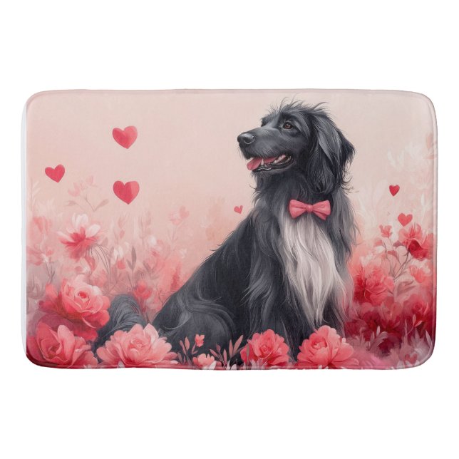 Tapis De Bain Hound afghan avec Roses - Saint Valentin (Devant)