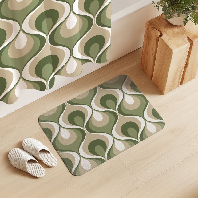 Tapis De Bain Humeur Rétro Vert Olive Beige Blanc Sage (Créateur téléchargé)