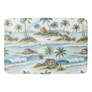 TAPIS DE BAIN HUTTES TROPICALES PASTEL À L'AQUARELLE SUR LA PLAG