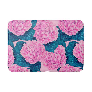 Tapis De Bain Hydrangea aquarelle motif, rose et bleu
