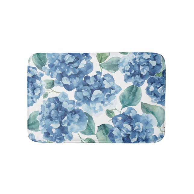 Tapis De Bain Hydrangea Blues | Fleurs à motif de fleurs aquarel (Devant)