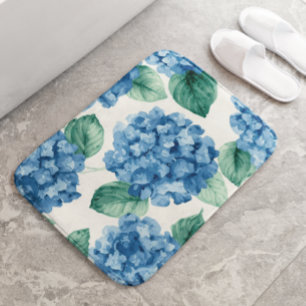 Tapis De Bain Hydrangea Blues Fleurs Aquarelle Botanique Florais