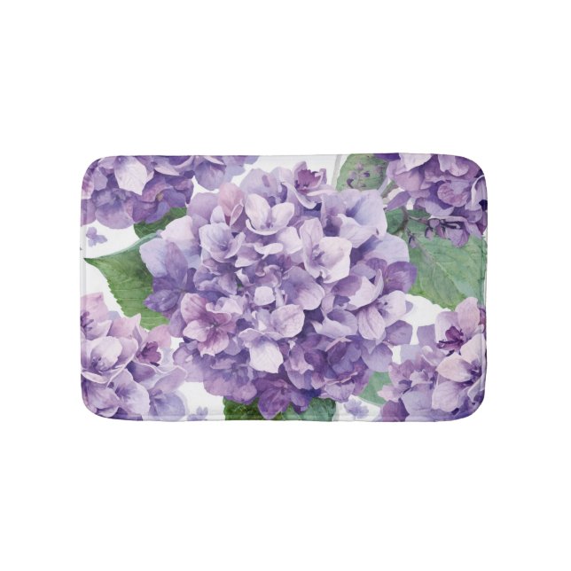 Tapis De Bain Hydrangea Violette Fleur Lavande Aquarelle  (Devant)