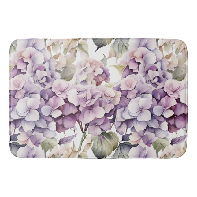 Tapis De Bain Hydrangeas aquarelle rose violet élégant  (Devant)