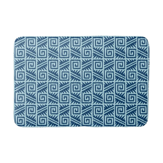 Tapis De Bain Ikat Aztec Tribal - Indigo et bleu clair (Devant)
