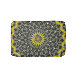Tapis De Bain Illuminant le KAleidoscope jaune et gris Mandala.