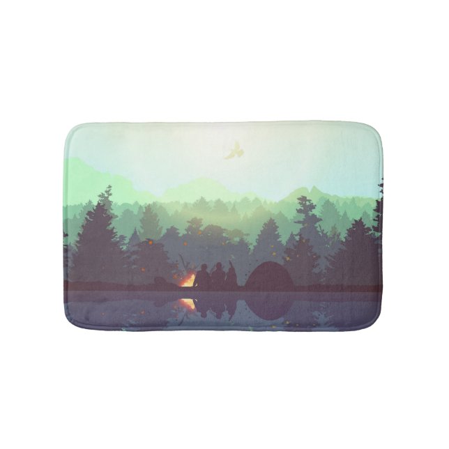 Tapis De Bain Illustration Camping Adventure Forest Mountain (Devant)