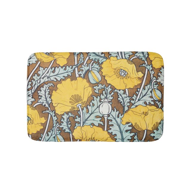 Tapis De Bain illustration d'art de pavot fleur jaune (Devant)