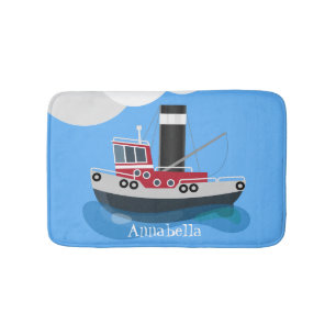 Tapis De Bain Illustration de bateau de pêche chalutier mignon e