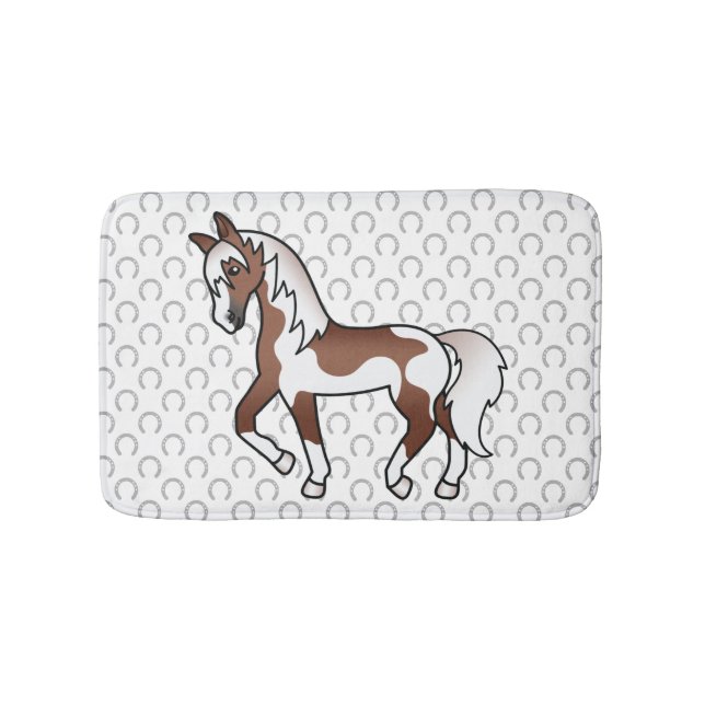 Tapis De Bain Illustration de cheval de trot Pinto Brun de style (Devant)