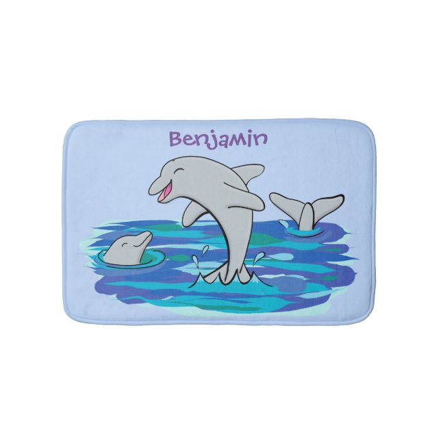 Tapis De Bain Illustration de dauphins heureux adorables (Devant)