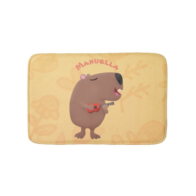 Tapis De Bain Illustration de dessin animé de capybara ukulele (Devant)