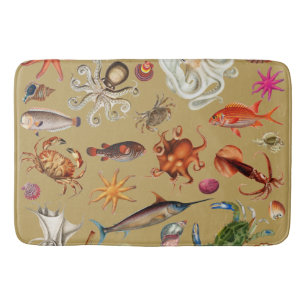 Tapis De Bain Illustration de la vie sous-marine nautique en or