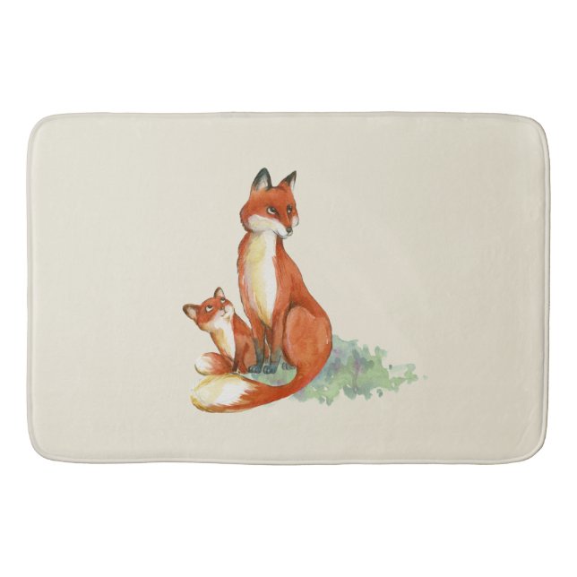 Tapis De Bain Illustration de l'aquarelle Momma Fox et Baby (Devant)