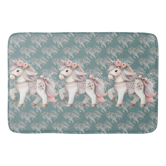 Tapis De Bain Illustration de l'Imaginaire Floral Pastel Horse (Devant)