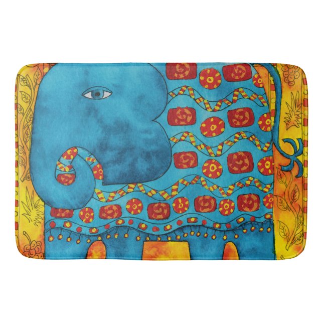 Tapis De Bain Illustration d'éléphant à motifs à l'aquarelle (Devant)