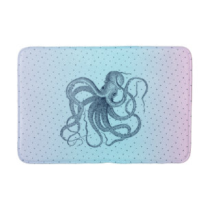 Tapis De Bain Illustration d'octopie Vintage bleu marine
