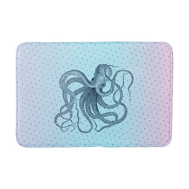 Tapis De Bain Illustration d'octopie Vintage bleu marine (Devant)
