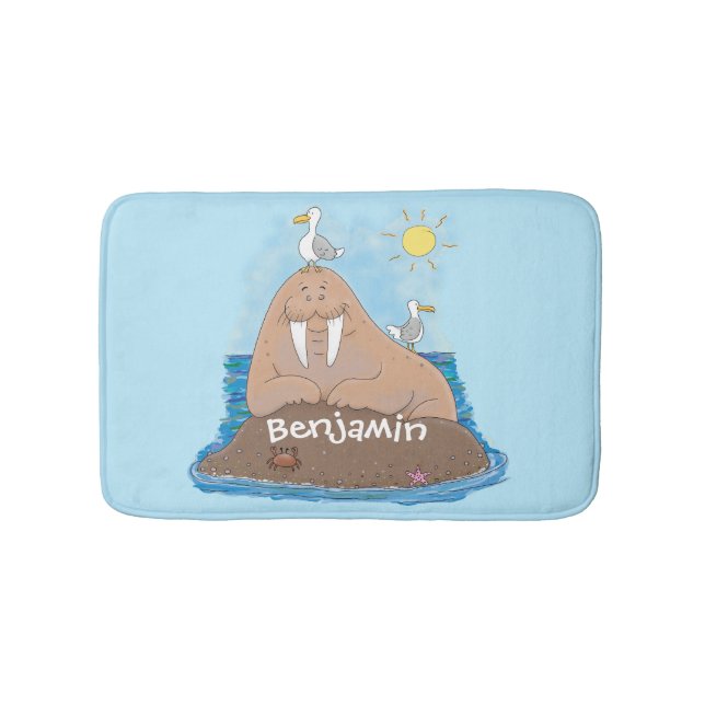 Tapis De Bain Illustration drôle de morse joyeux (Devant)