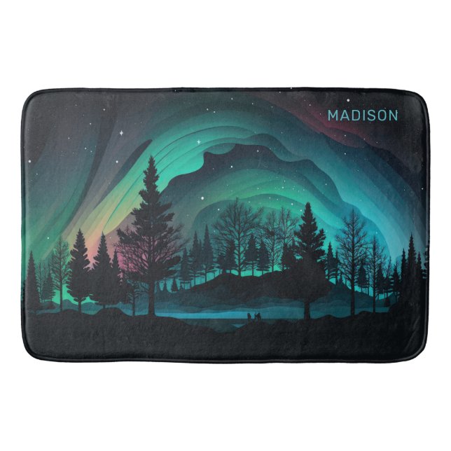 Tapis De Bain Illustration du nom personnalisé Aurora Borealis (Devant)