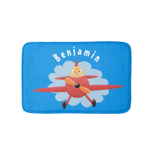 Tapis De Bain Illustration d'un avion rouge volant mignon (Devant)