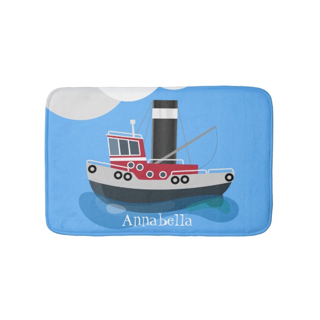 Tapis De Bain Illustration d'un bateau à chalutier mignon (Devant)