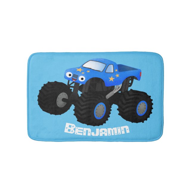 Tapis De Bain Illustration d'un camion monstre bleu mou (Devant)