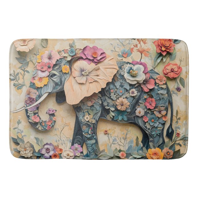 Tapis De Bain Illustration florale des éléphants (Devant)