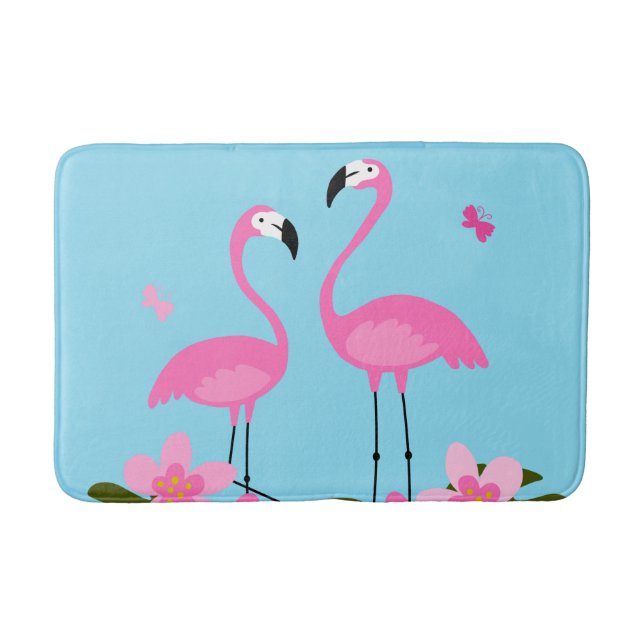 Tapis De Bain Illustration florale tropicale de flamants roses (Devant)