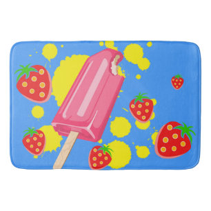 Tapis De Bain Illustration Fun Pink Popsicle and Strawberries