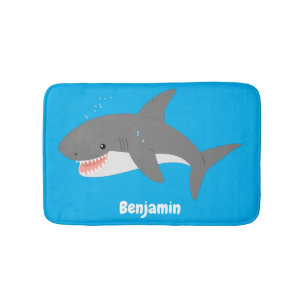 Tapis De Bain Illustration joyeuse du grand requin blanc
