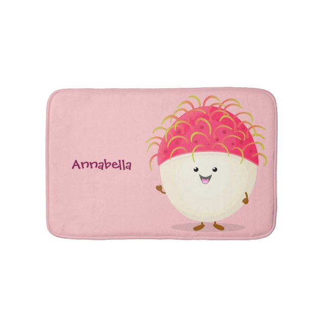 Tapis De Bain Illustration mignon du ramboutan rose (Devant)