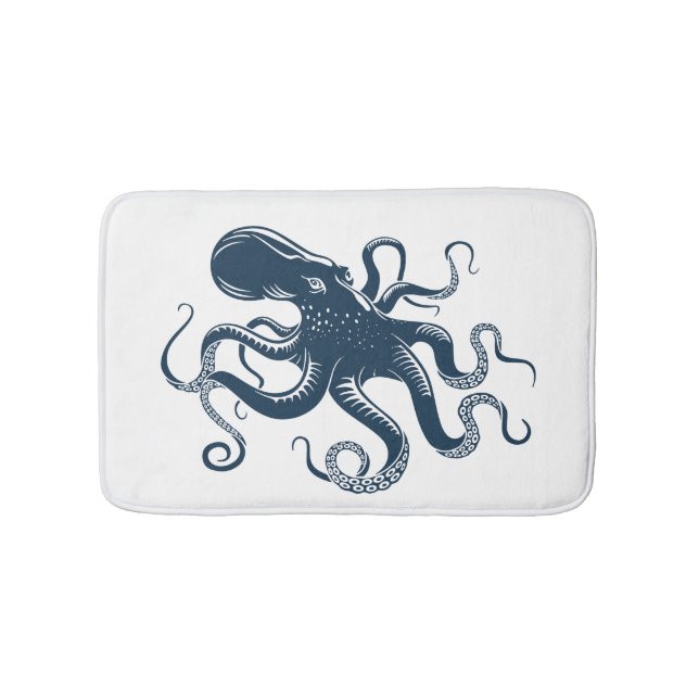 Tapis De Bain Illustration nautique de la pieuvre bleue marine (Devant)