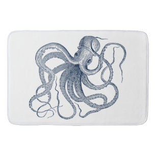 Tapis De Bain Illustration nautique de poulpe bleue