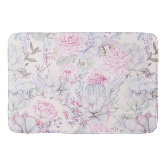 Tapis De Bain Illustration rose florale Succulent Motif d'été (Devant)