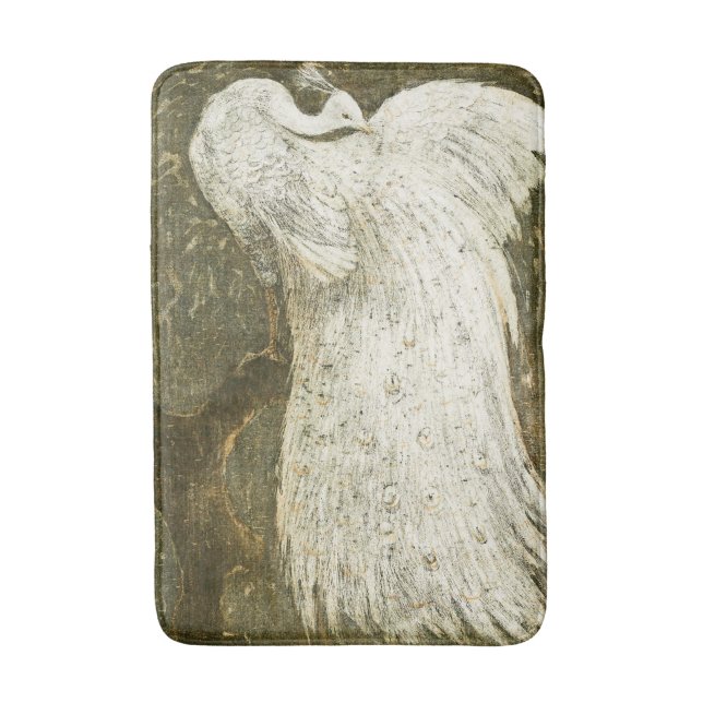 Tapis De Bain Illustration vintage de paon blanc (Devant (Vertical))