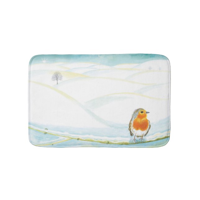 Tapis De Bain Illustration White Winter Landscape Avec Robin (Devant)
