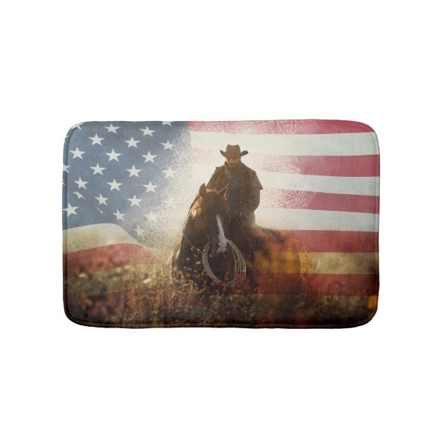 Tapis De Bain Image de cowboy du Jour de l'Indépendance. (Devant)