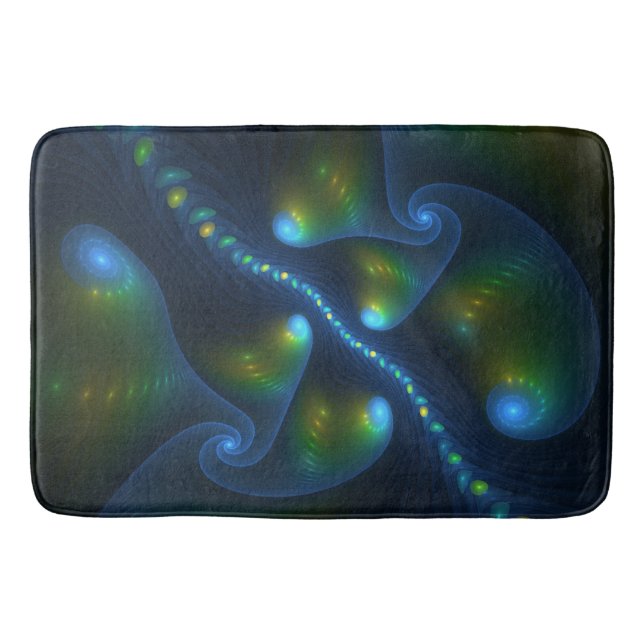 Tapis De Bain Imaginaire Abstrait Bleu Vert Jaune Fractal Art (Devant)