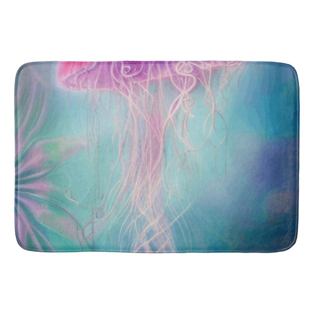Tapis De Bain Imaginaire Abstrait De Méduse Rose Dans L'Océan (Devant)