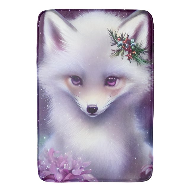 Tapis De Bain Imaginaire Blanc Renard bébé avec yeux lavande (devant Vertical)