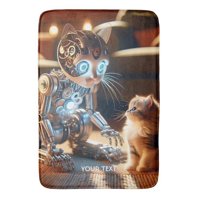 Tapis De Bain Imaginaire Cute Cyborg Chat Kitten (devant Vertical)