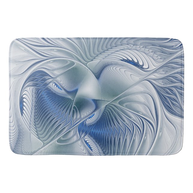 Tapis De Bain Imaginaire dynamique tons bleus Abstraits Art frac (Devant)