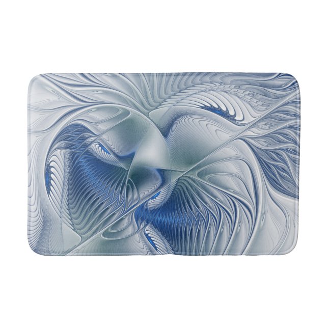 Tapis De Bain Imaginaire dynamique tons bleus Abstraits Art frac (Devant)