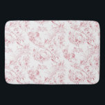 Tapis De Bain Imaginaire Floral vintage gravé rose-toile<br><div class="desc">Elégant motif de toile rose sur blanc du XIXe siècle,  vintage et adapté d'un dessin français de la collection Smithsonian,  avec fleurs d'imaginaires,  feuilles et vignes,  guerrier indigène et personnages humains cupides.</div>