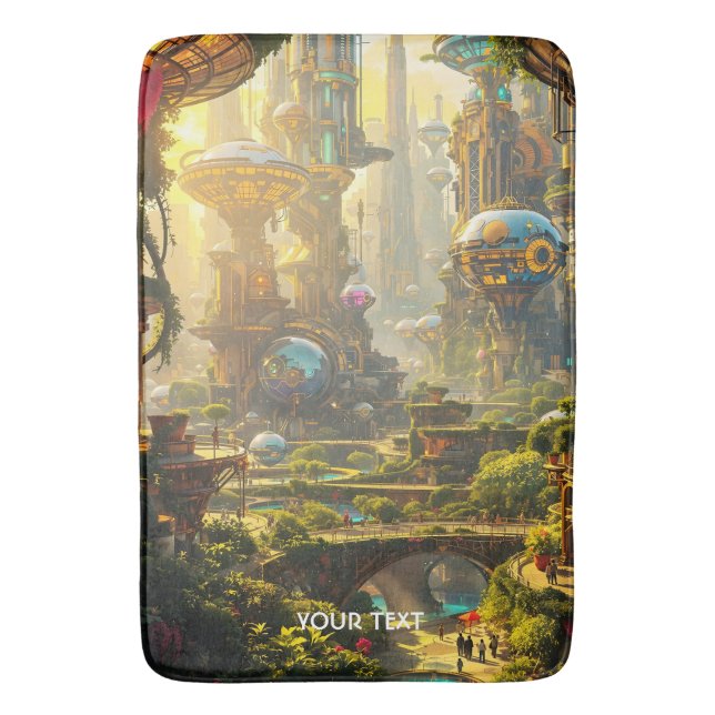 Tapis De Bain Imaginaire Mare Vert Future Ville (devant Vertical)