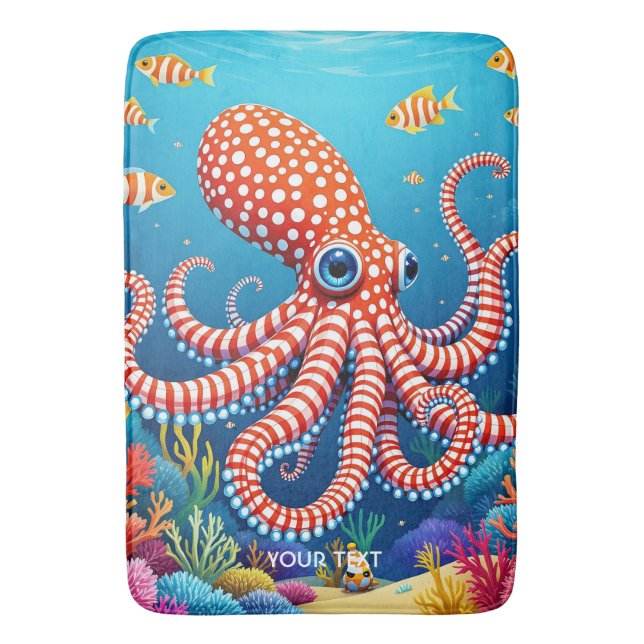 Tapis De Bain Imaginaire Mignonne À damiers Octopus Mer (devant Vertical)