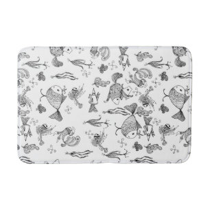 Tapis De Bain Imaginaire sketched fish creachers plante feuilles