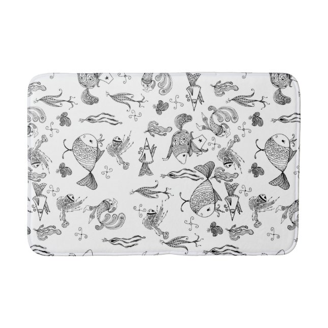 Tapis De Bain Imaginaire sketched fish creachers plante feuilles (Devant)