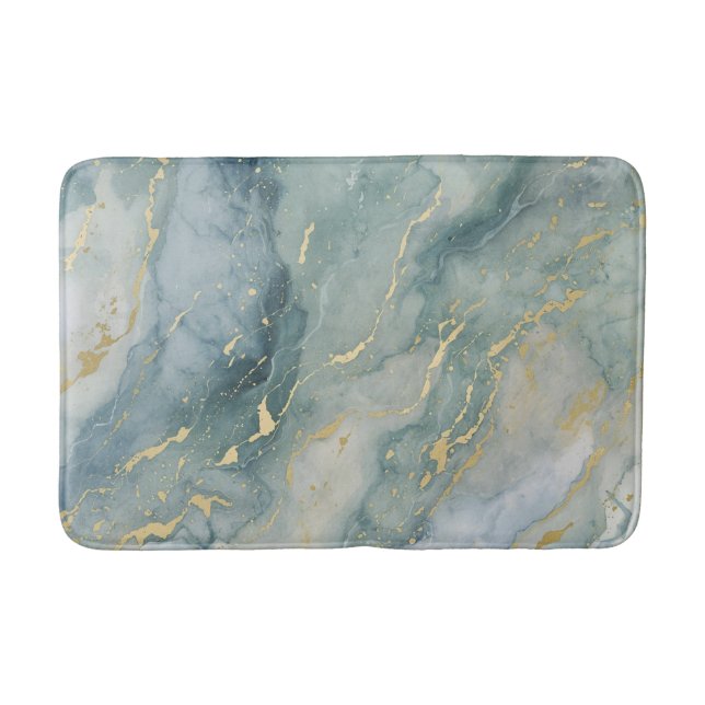 Tapis De Bain Impression Abstraite Aqua Bleu Sage Vert Or (Devant)